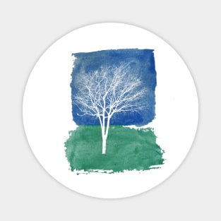 White Tree Watercolor Painting Magnet